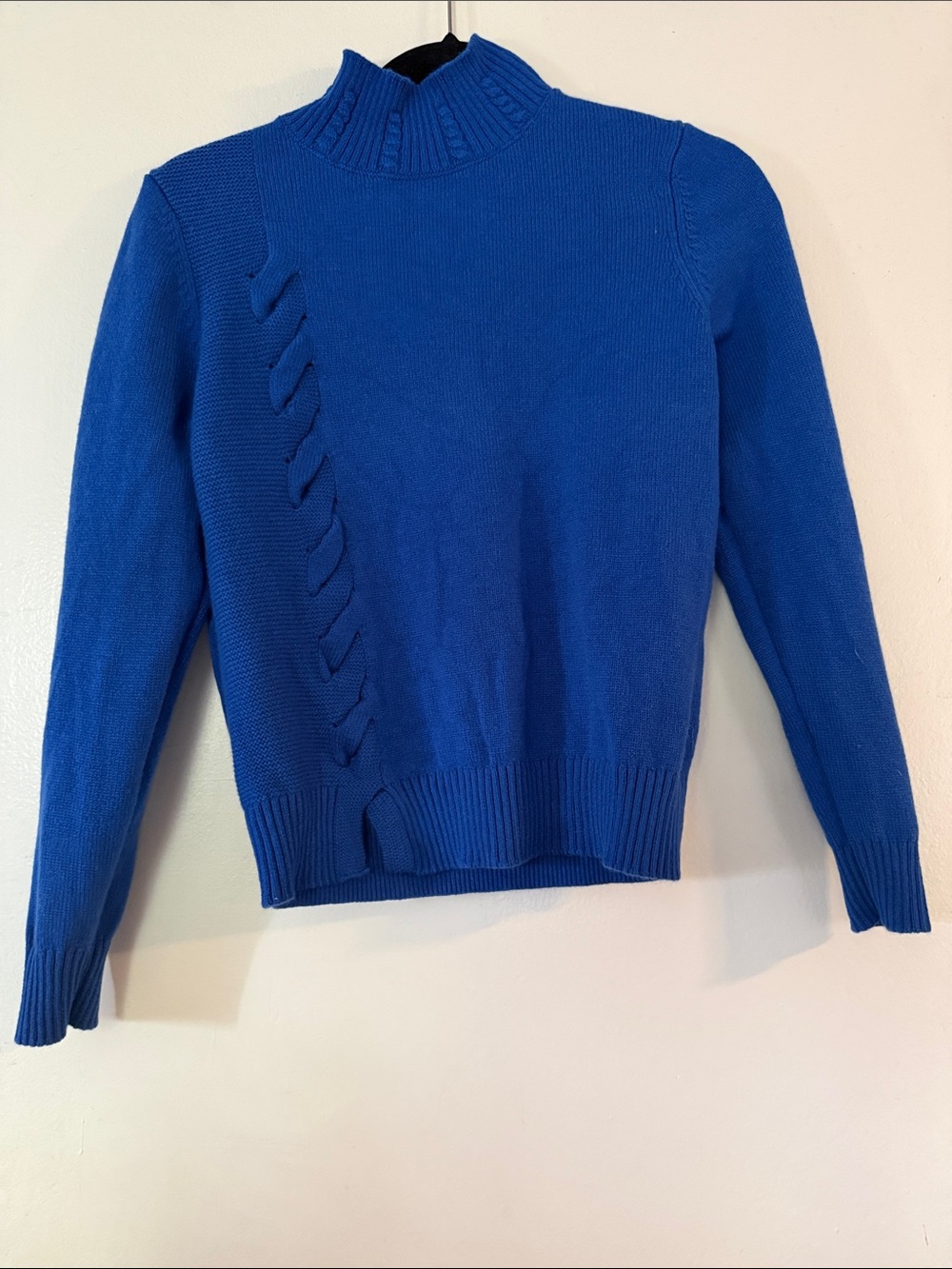 100% Cashmere Blue Cable-Accent Mock Neck Women's Sweater